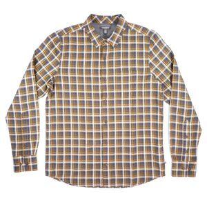 Toad & Co Men's S Button Up Long Sleeve Shirt Plaid Green Yellow Cotton Airscape